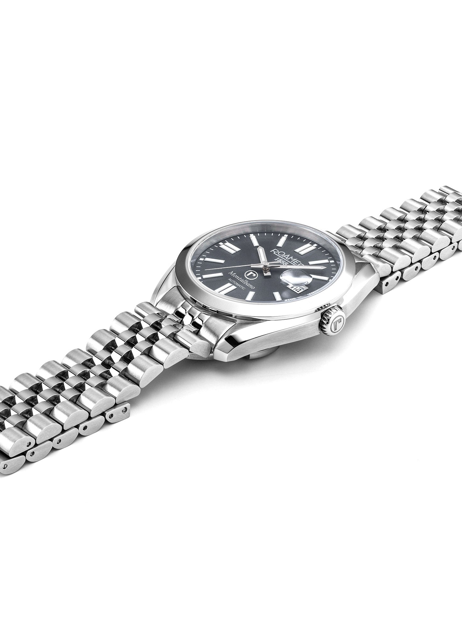 Montalbano Gents 41.5 mm Automatic Three-Hand Date Grey Sunray Dial Silver Bracelet Sapphire glass Stainless Steel swiss watch