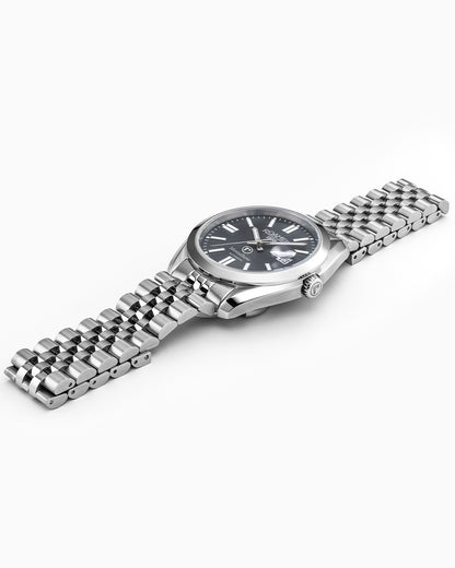 Montalbano Gents 41.5mm Automatic Three-Hand Date Grey Sunray Dial Silver Bracelet Sapphire glass Stainless Steel swiss watch