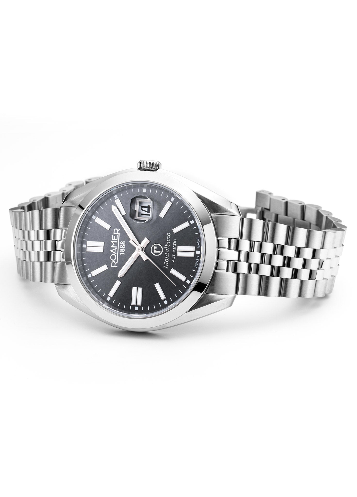 Montalbano Gents 41.5 mm Automatic Three-Hand Date Grey Sunray Dial Silver Bracelet Sapphire glass Stainless Steel swiss watch
