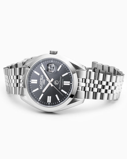 Montalbano Gents 41.5mm Automatic Three-Hand Date Grey Sunray Dial Silver Bracelet Sapphire glass Stainless Steel swiss watch