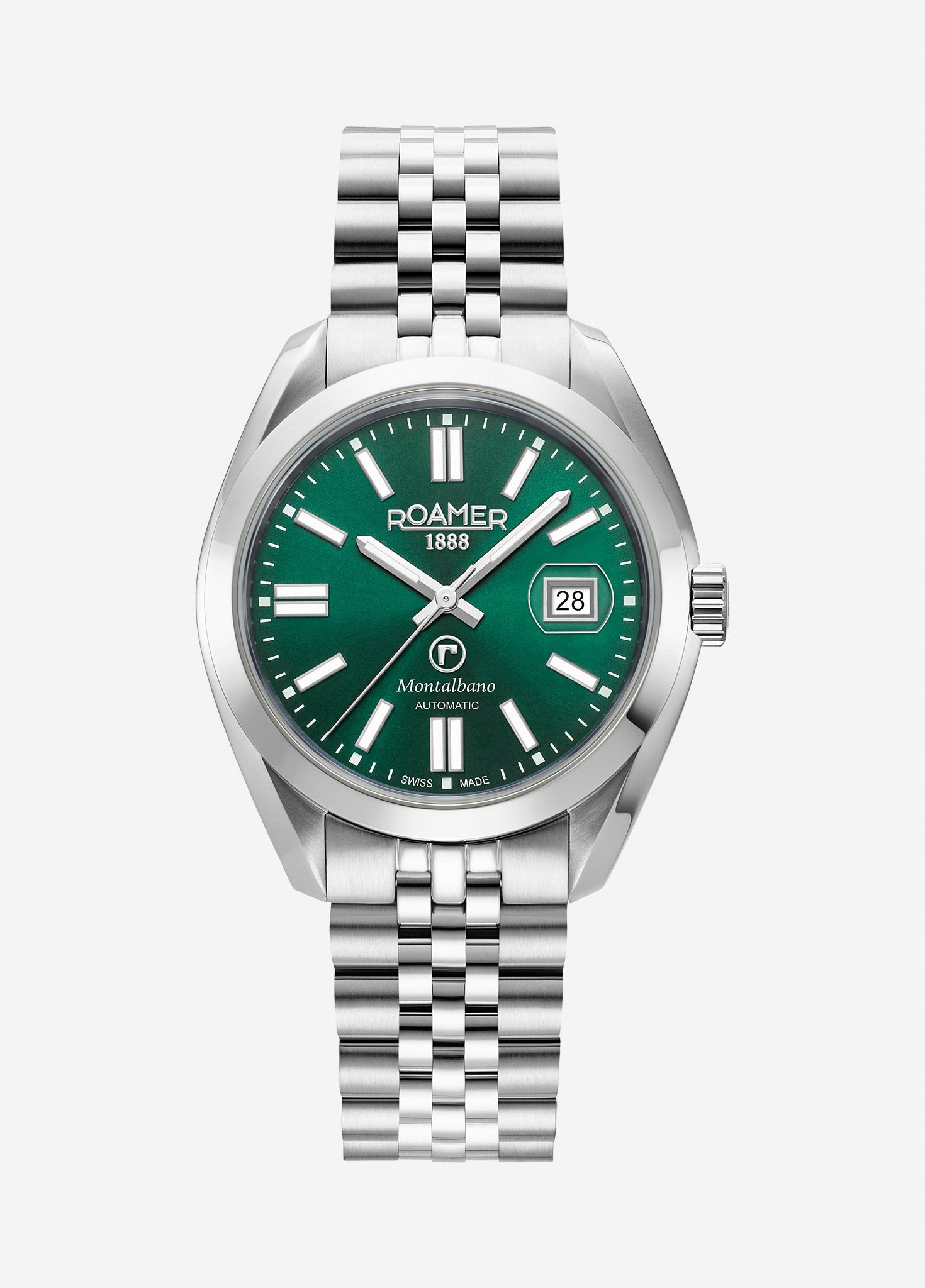 Montalbano Gents 41.5 mm Automatic Three-Hand Date Green Sunray Dial Silver Bracelet Sapphire glass Stainless Steel swiss watch