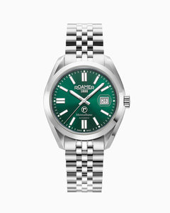 Montalbano Gents 41.5mm Automatic Three-Hand Date Green Sunray Dial Silver Bracelet Sapphire glass Stainless Steel swiss watch