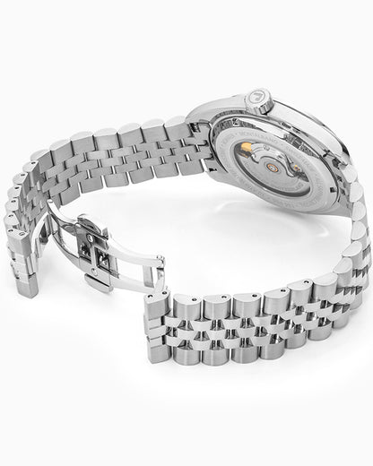 Montalbano Gents 41.5mm Automatic Three-Hand Date Green Sunray Dial Silver Bracelet Sapphire glass Stainless Steel swiss watch