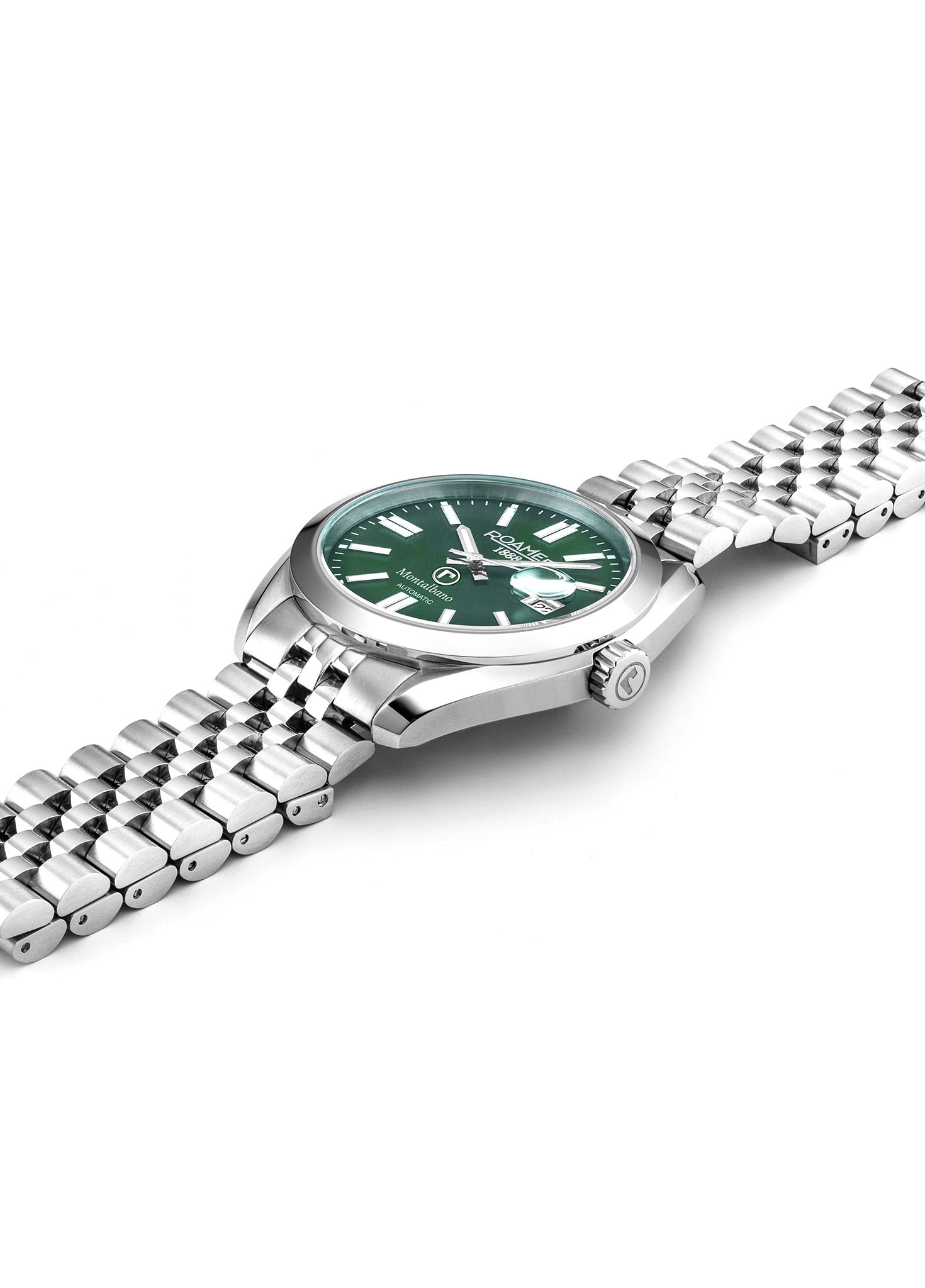 Montalbano Gents 41.5 mm Automatic Three-Hand Date Green Sunray Dial Silver Bracelet Sapphire glass Stainless Steel swiss watch