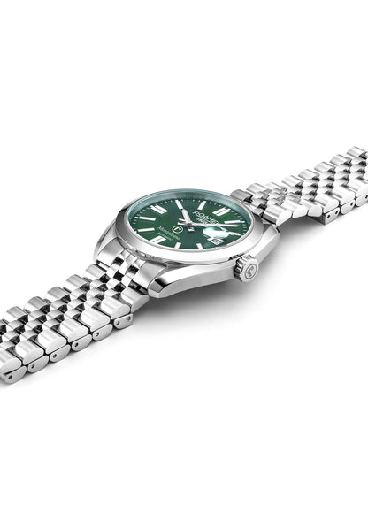 Montalbano Gents 41.5 mm Automatic Three-Hand Date Green Sunray Dial Silver Bracelet Sapphire glass Stainless Steel swiss watch