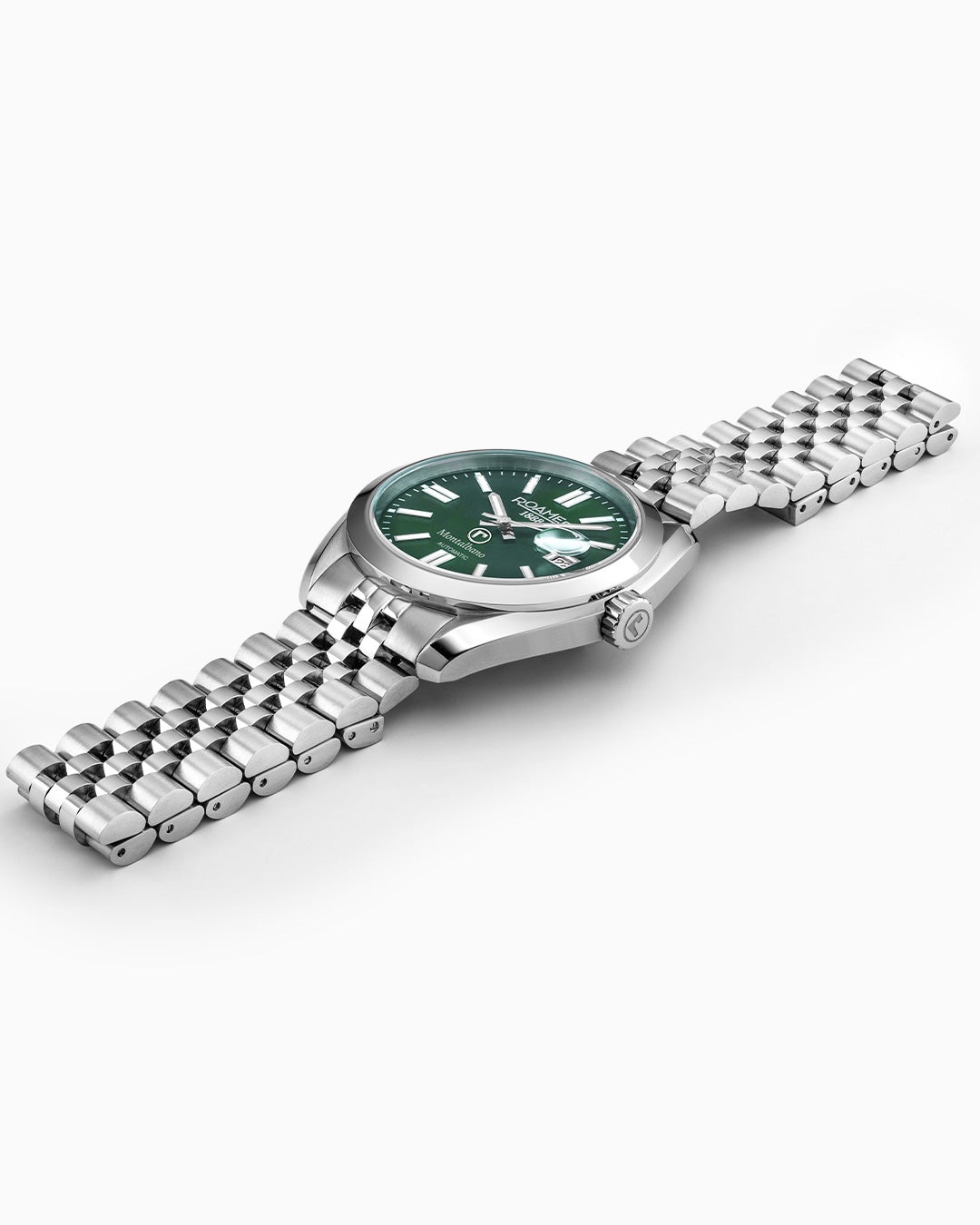 Montalbano Gents 41.5mm Automatic Three-Hand Date Green Sunray Dial Silver Bracelet Sapphire glass Stainless Steel swiss watch