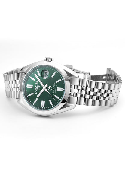Montalbano Gents 41.5 mm Automatic Three-Hand Date Green Sunray Dial Silver Bracelet Sapphire glass Stainless Steel swiss watch