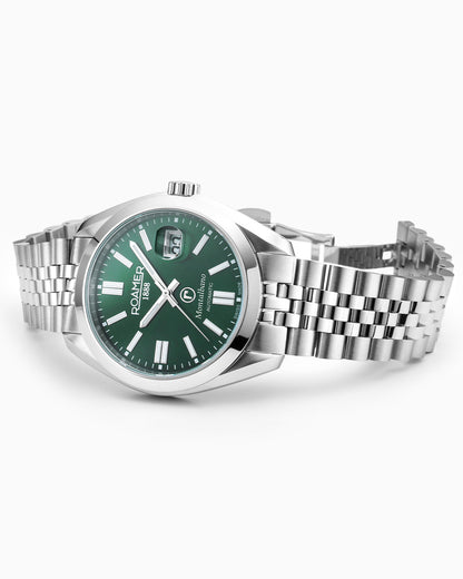 Montalbano Gents 41.5mm Automatic Three-Hand Date Green Sunray Dial Silver Bracelet Sapphire glass Stainless Steel swiss watch