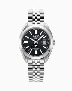 Montalbano Gents 41.5 mm Mechanical Three Hand Date Black Dial Silver Bracelet Sapphire glass Stainless Steel swiss watch