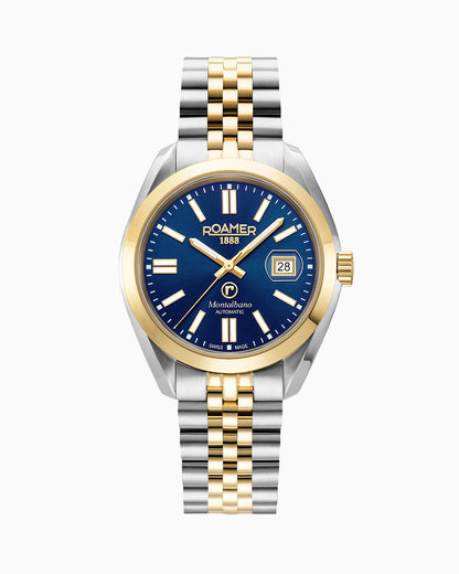 Montalbano Gents 41.5 mm Mechanical Three Hand Date Blue Dial Two-tone Bracelet Sapphire glass Stainless Steel swiss watch