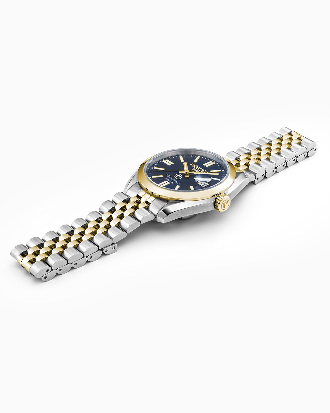 Montalbano Gents 41.5 mm Mechanical Three Hand Date Blue Dial Two-tone Bracelet Sapphire glass Stainless Steel swiss watch