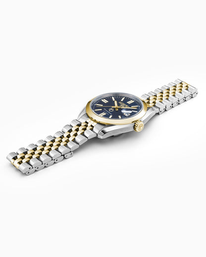 Montalbano Gents 41.5 mm Mechanical Three Hand Date Blue Dial Two-tone Bracelet Sapphire glass Stainless Steel swiss watch