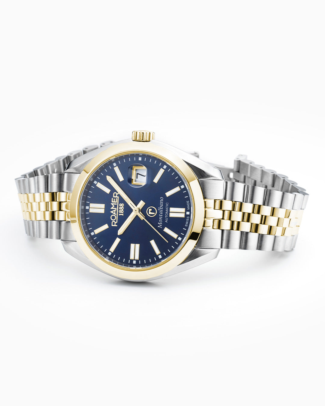 Montalbano Gents 41.5 mm Mechanical Three Hand Date Blue Dial Two-tone Bracelet Sapphire glass Stainless Steel swiss watch