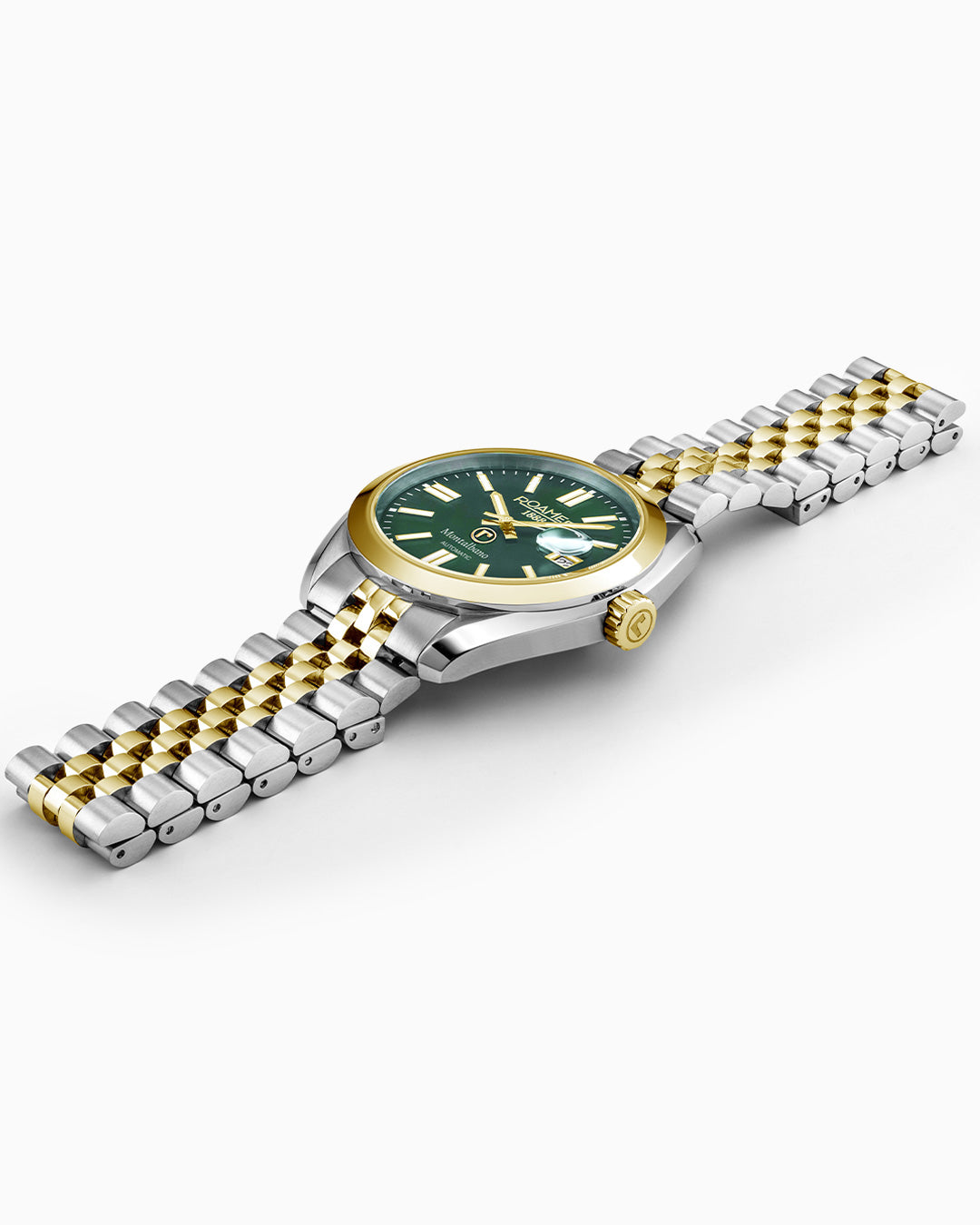 Montalbano Gents 41.5 mm Automatic Three-Hand Date Green Sunray Dial Two-Tone Bracelet Sapphire glass Stainless Steel swiss watch