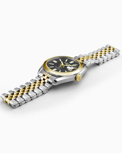Montalbano Gents 41.5 mm Mechanical Three Hand Date Black Dial Two-tone Bracelet Sapphire glass Stainless Steel swiss watch