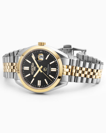 Montalbano Gents 41.5 mm Mechanical Three Hand Date Black Dial Two-tone Bracelet Sapphire glass Stainless Steel swiss watch