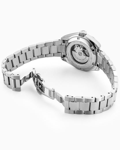 Montalbano Ladies 31mm Automatic Three-Hand Date White MOP Dial Silver Bracelet Sapphire glass Stainless Steel swiss watch