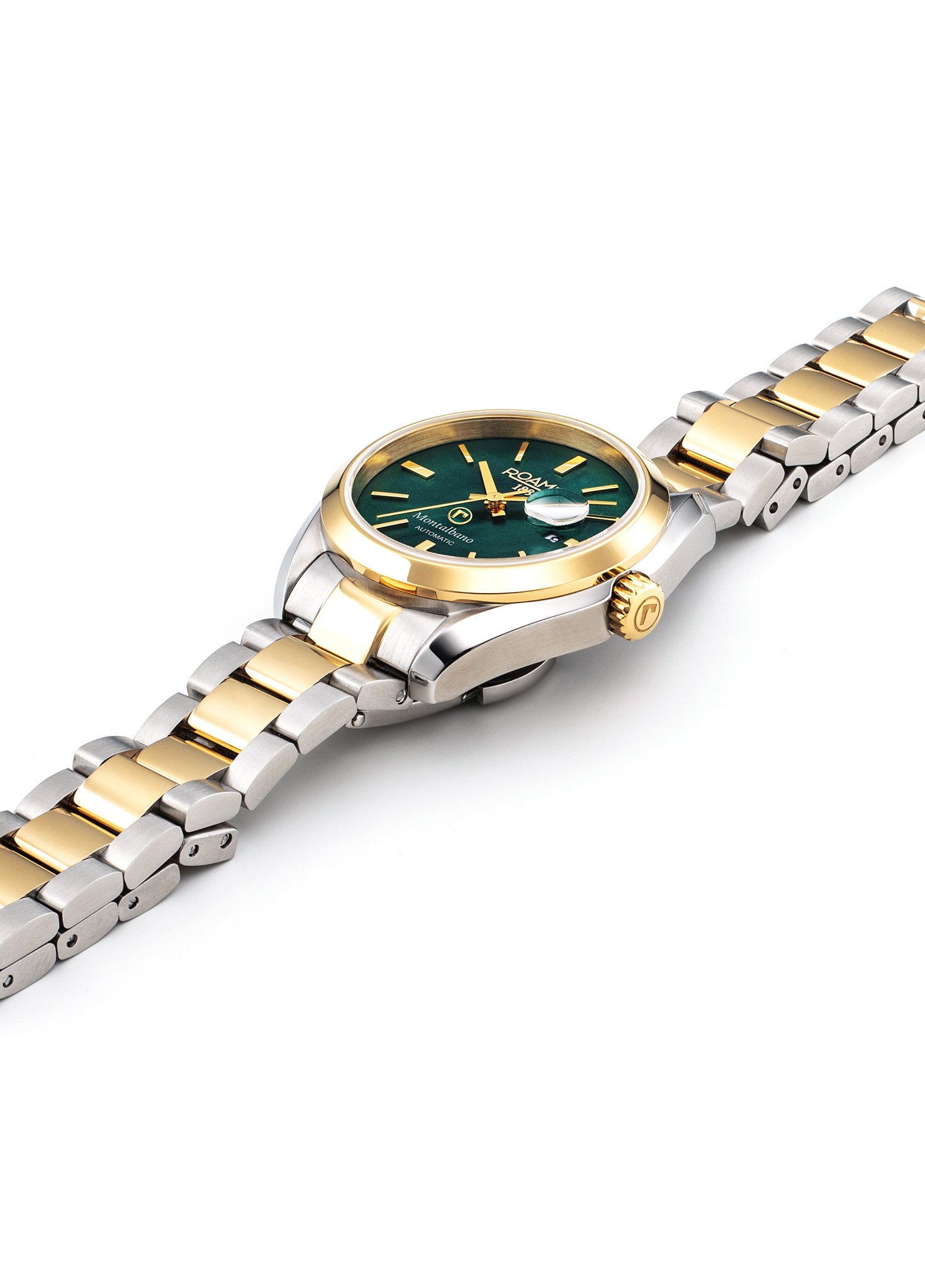 Montalbano Ladies 31mm Automatic Three-Hand Date Green Mop Dial Two-Tone Bracelet Sapphire glass Stainless Steel swiss watch