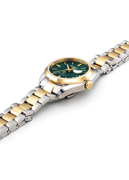 Montalbano Ladies 31mm Automatic Three-Hand Date Green Mop Dial Two-Tone Bracelet Sapphire glass Stainless Steel swiss watch
