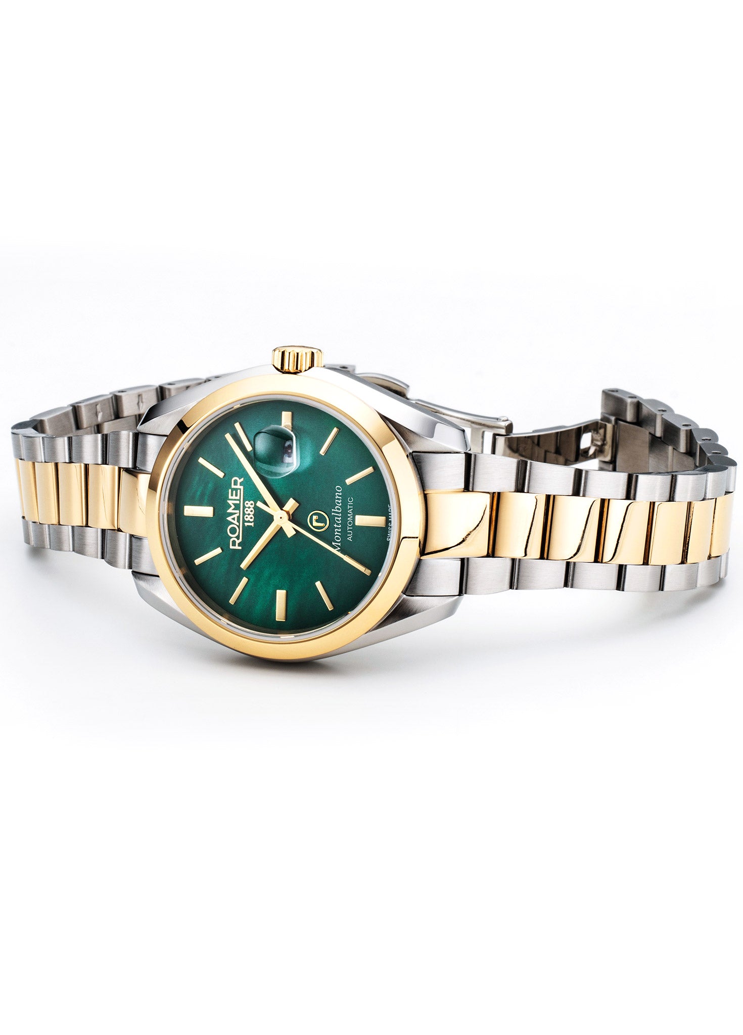 Montalbano Ladies 31mm Automatic Three-Hand Date Green Mop Dial Two-Tone Bracelet Sapphire glass Stainless Steel swiss watch