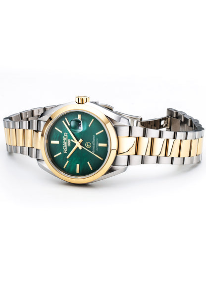 Montalbano Ladies 31mm Automatic Three-Hand Date Green Mop Dial Two-Tone Bracelet Sapphire glass Stainless Steel swiss watch