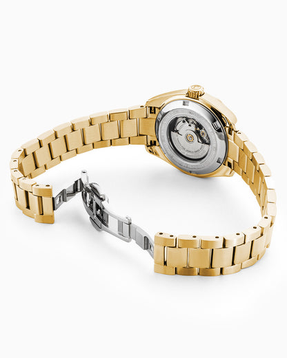 Montalbano Ladies 31mm Automatic Three-Hand Date Champagne Dial Gold Bracelet Sapphire glass Stainless Steel swiss watch