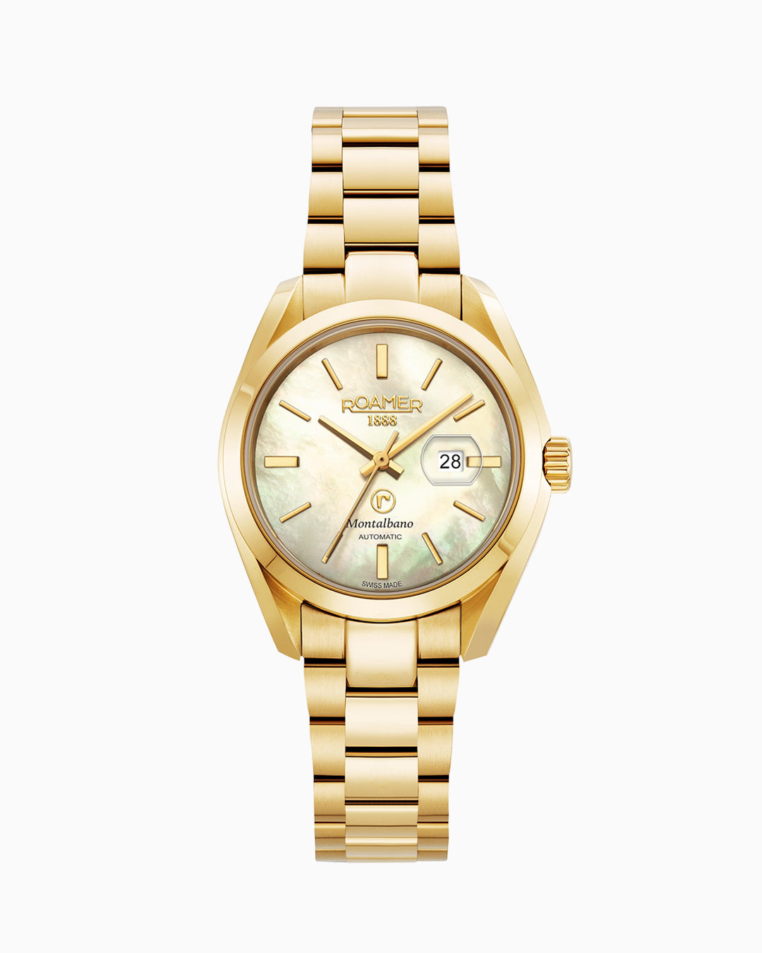 Montalbano Ladies 31mm Automatic Three-Hand Date Champagne Dial Gold Bracelet Sapphire glass Stainless Steel swiss watch