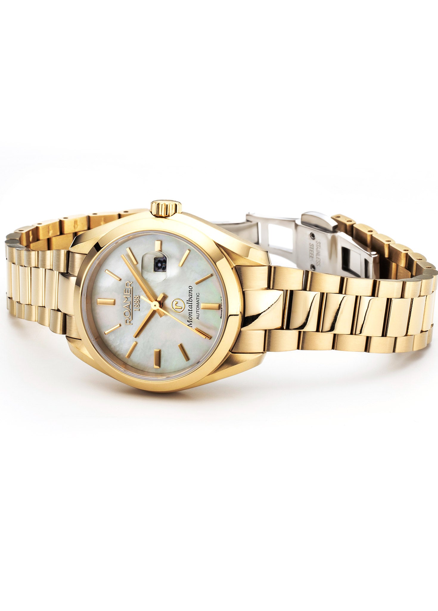 Montalbano Ladies 31mm Automatic Three-Hand Date Gold Bracelet Sapphire glass Stainless Steel swiss watch