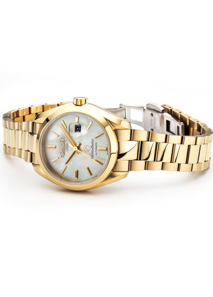Montalbano Ladies 31mm Automatic Three-Hand Date Gold Bracelet Sapphire glass Stainless Steel swiss watch