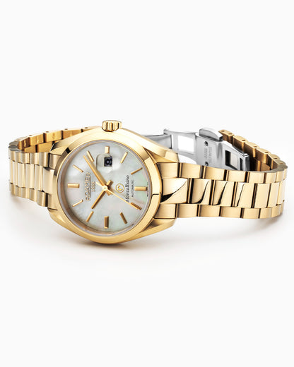 Montalbano Ladies 31mm Automatic Three-Hand Date Champagne Dial Gold Bracelet Sapphire glass Stainless Steel swiss watch