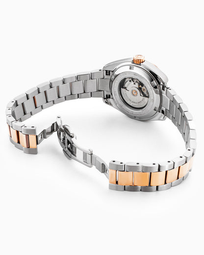 Montalbano Ladies 31mm Automatic Three-Hand Date White Mop Dial Two-Tone Bracelet Sapphire glass Stainless Steel swiss watch