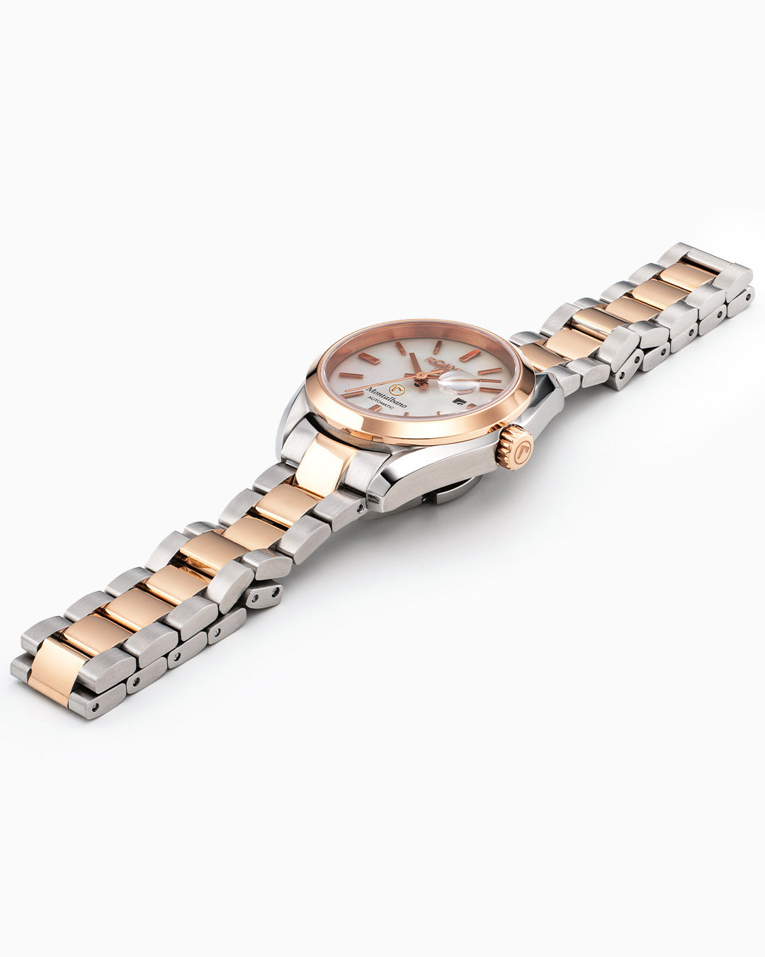 Montalbano Ladies 31mm Automatic Three-Hand Date White Mop Dial Two-Tone Bracelet Sapphire glass Stainless Steel swiss watch