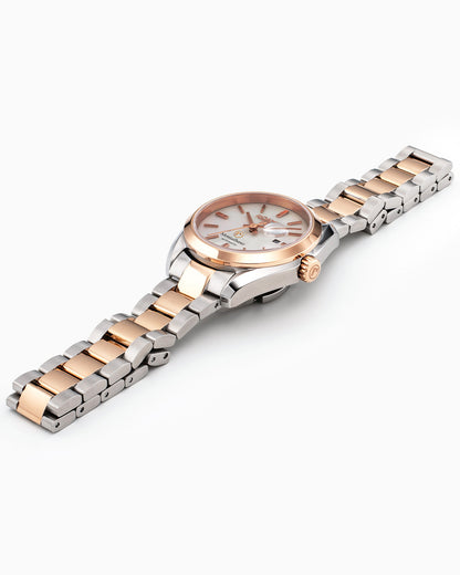 Montalbano Ladies 31mm Automatic Three-Hand Date White Mop Dial Two-Tone Bracelet Sapphire glass Stainless Steel swiss watch