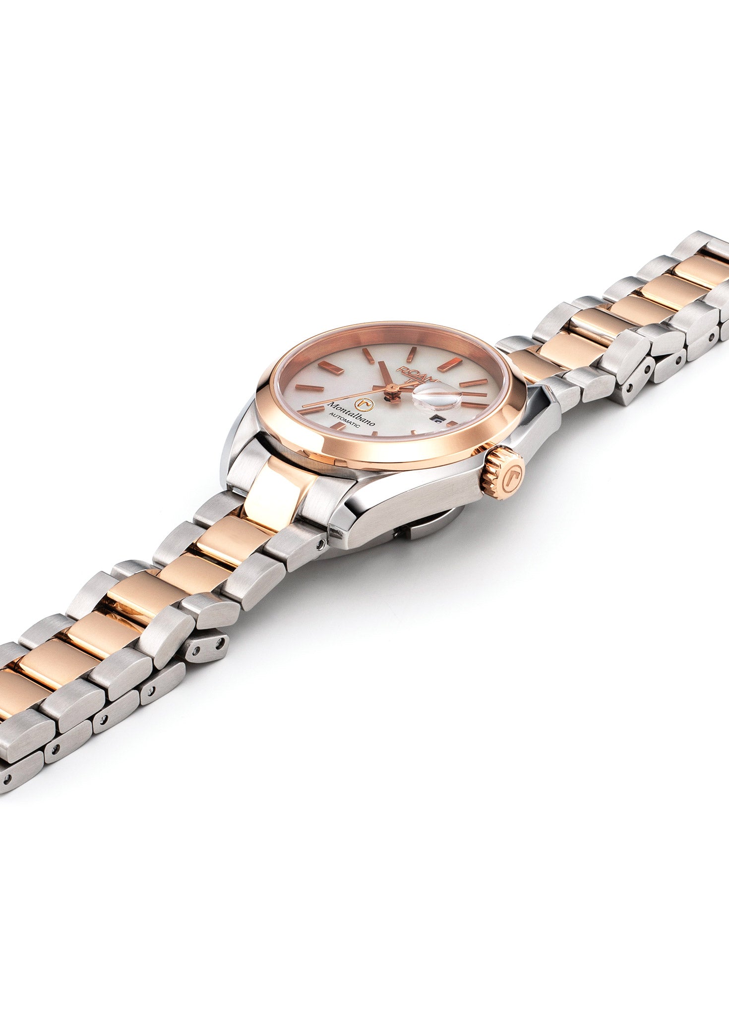 Montalbano Ladies 31mm Automatic Three-Hand Date White Mop Dial Two-Tone Bracelet Sapphire glass Stainless Steel swiss watch