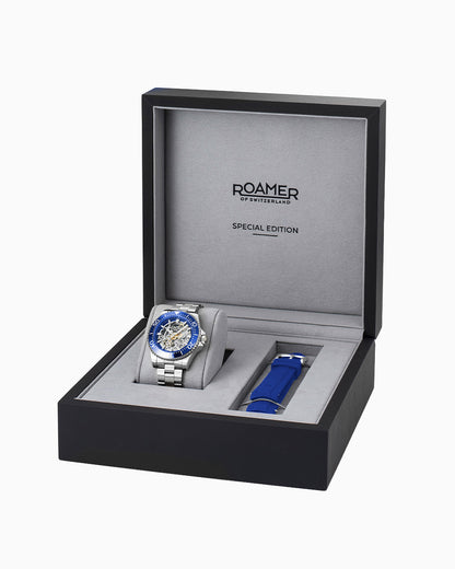 Premier Skeleton 42 mm Automatic Three-Hand Blue Dial Steel and Rubber Bracelet Set Sapphire glass Stainless Steel swiss watch