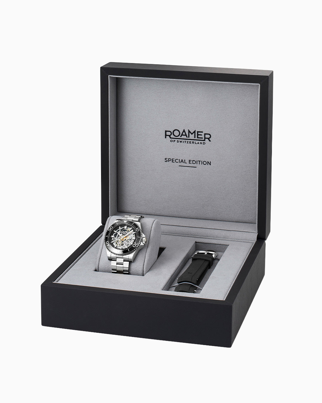 Premier Skeleton 42 mm Automatic Three-Hand Black Dial Silver Bracelet and Rubber Strap Set Sapphire glass Stainless Steel swiss watch