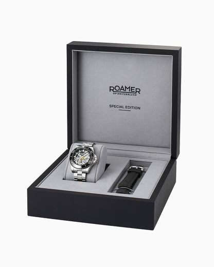 Premier Skeleton 42 mm Automatic Three-Hand Black Dial Silver Bracelet and Rubber Strap Set Sapphire glass Stainless Steel swiss watch