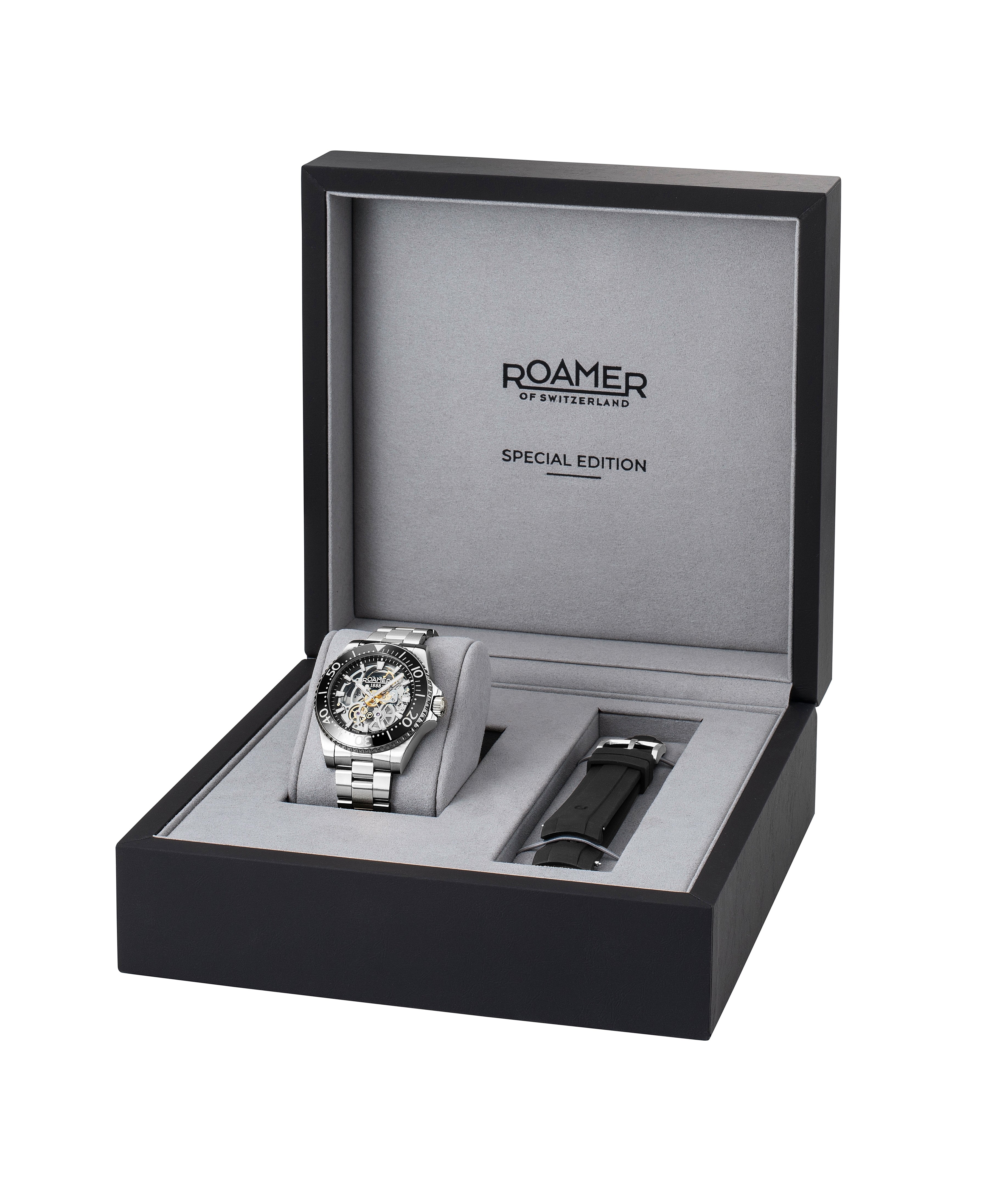 Premier Skeleton 42 mm Automatic Three-Hand Black Dial Silver Bracelet and Rubber Strap Set Sapphire glass Stainless Steel swiss watch
