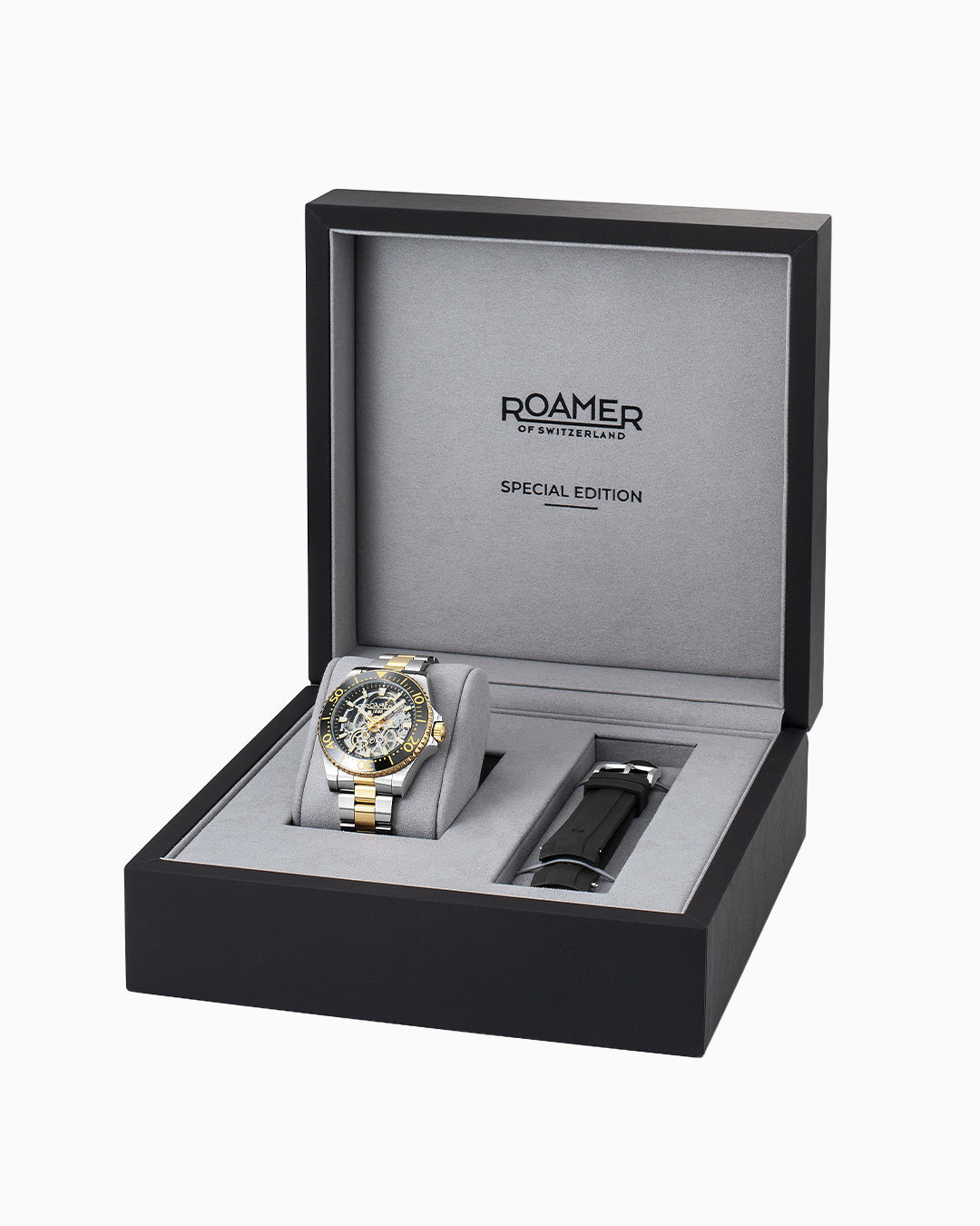 Premier Skeleton 42 mm Automatic Three-Hand Black Dial Two-Tone Steel and Rubber Bracelet Set Sapphire glass Stainless Steel swiss watch