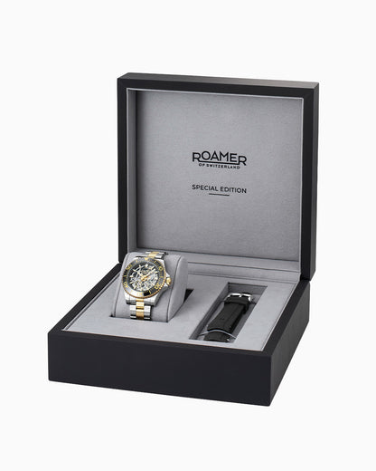 Premier Skeleton 42 mm Automatic Three-Hand Black Dial Two-Tone Steel and Rubber Bracelet Set Sapphire glass Stainless Steel swiss watch