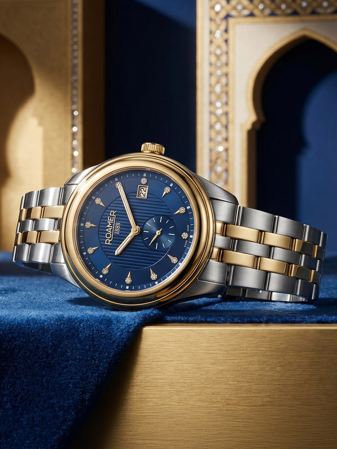 Vespera Diamond 41 mm Quartz Two-Hand Date Blue Sunray Dial Two-Tone Bracelet Sapphire Glass Stainless Steel Swiss Watch