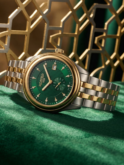 Vespera Diamond 41 mm Quartz Two-Hand Date Green Sunray Dial Two-Tone Bracelet Sapphire Glass Stainless Steel Swiss Watch