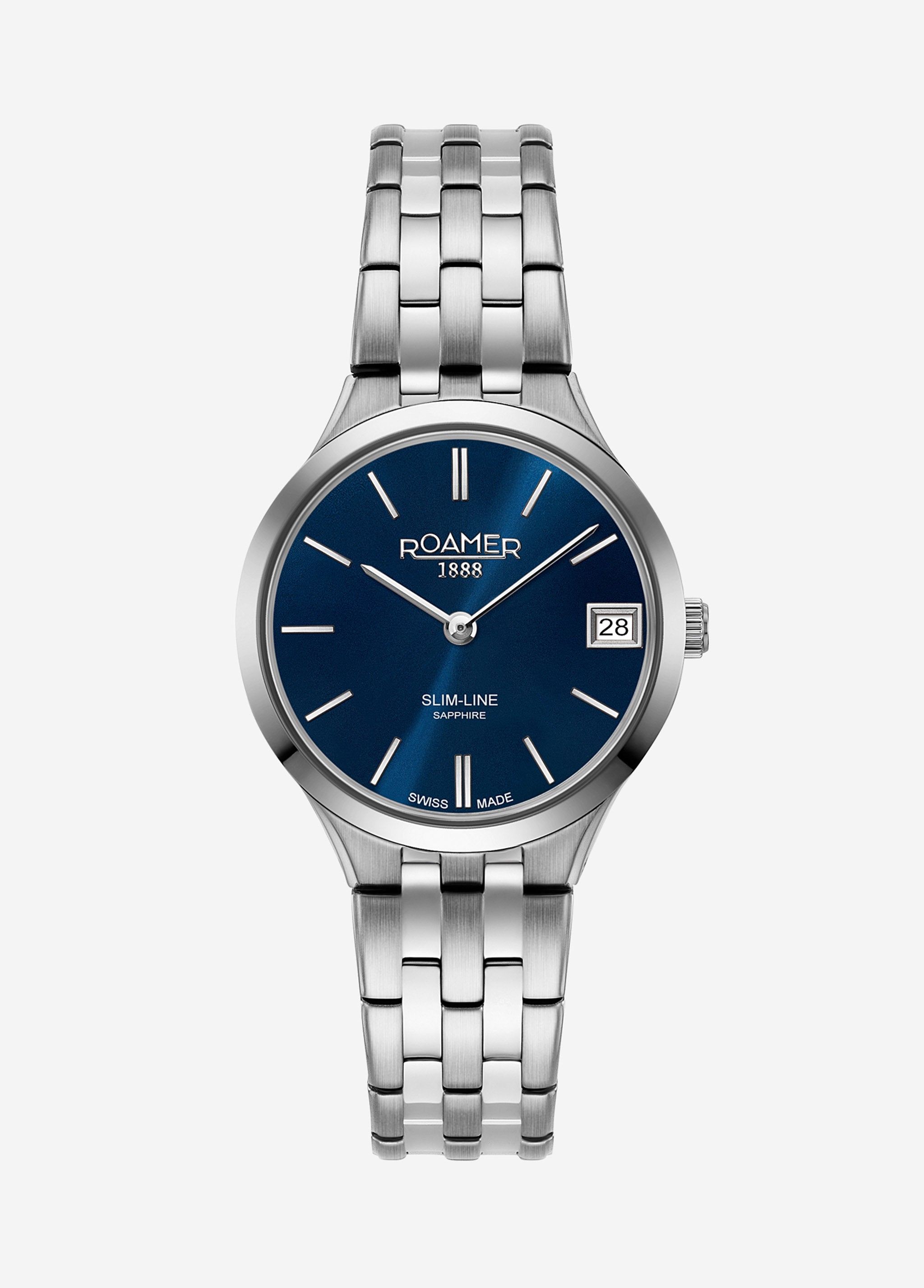 Slim Line Classic Ladies 30mm Quartz Two-Hand Date Silver Bracelet Sapphire glass Stainless Steel swiss watch