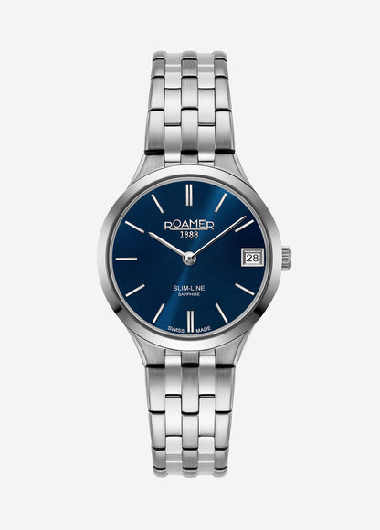 Slim Line Classic Ladies 30mm Quartz Two-Hand Date Silver Bracelet Sapphire glass Stainless Steel swiss watch