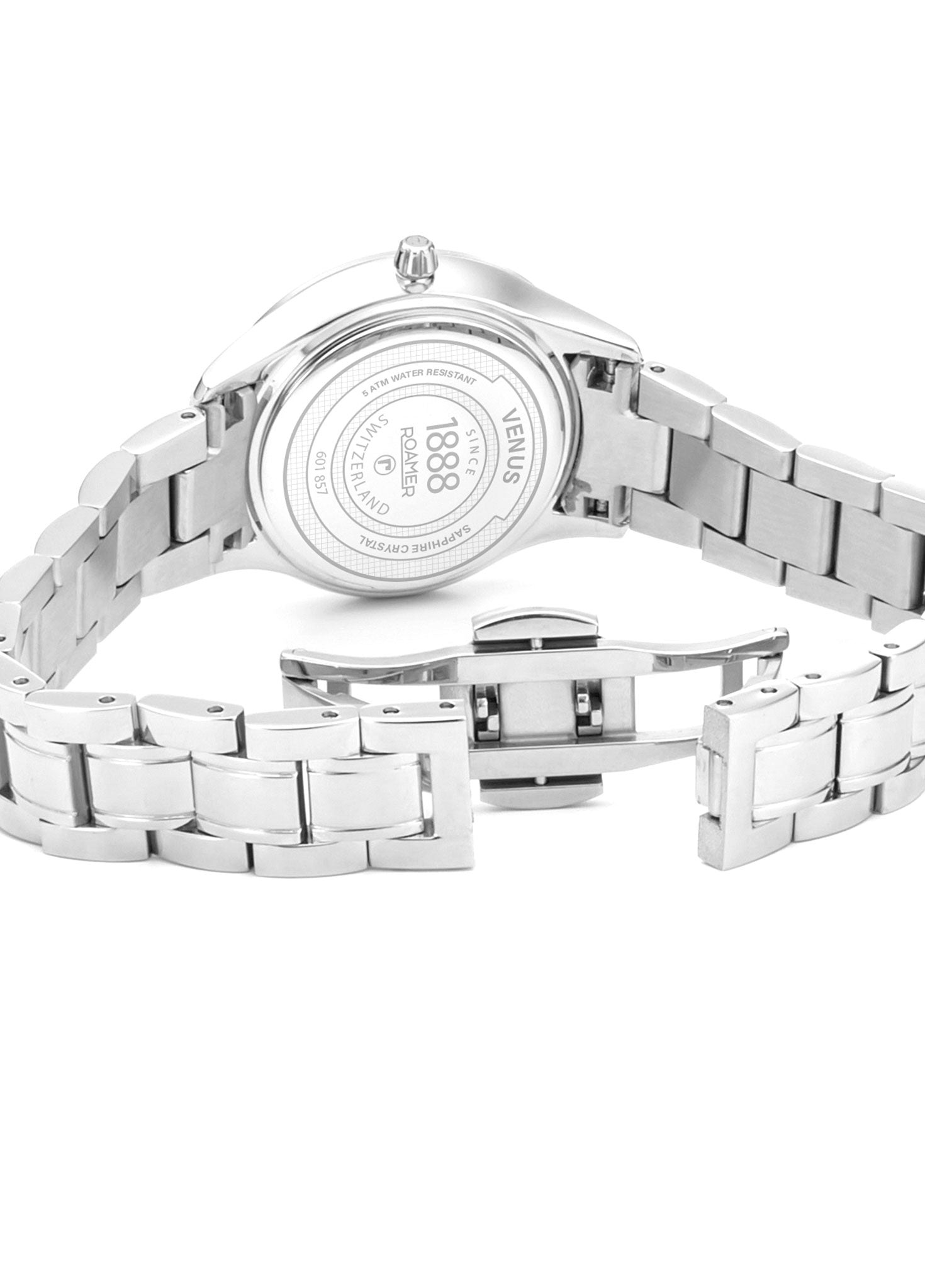 Venus Diamond 30mm Quartz Two-Hand White Mop W/Pnp Indexes, 1Pc 1.2Mm Dia Dial  Silver Bracelet Sapphire glass Stainless Steel swiss watch