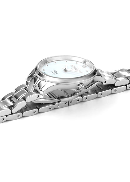 Venus Diamond 30mm Quartz Two-Hand White Mop W/Pnp Indexes, 1Pc 1.2Mm Dia Dial  Silver Bracelet Sapphire glass Stainless Steel swiss watch
