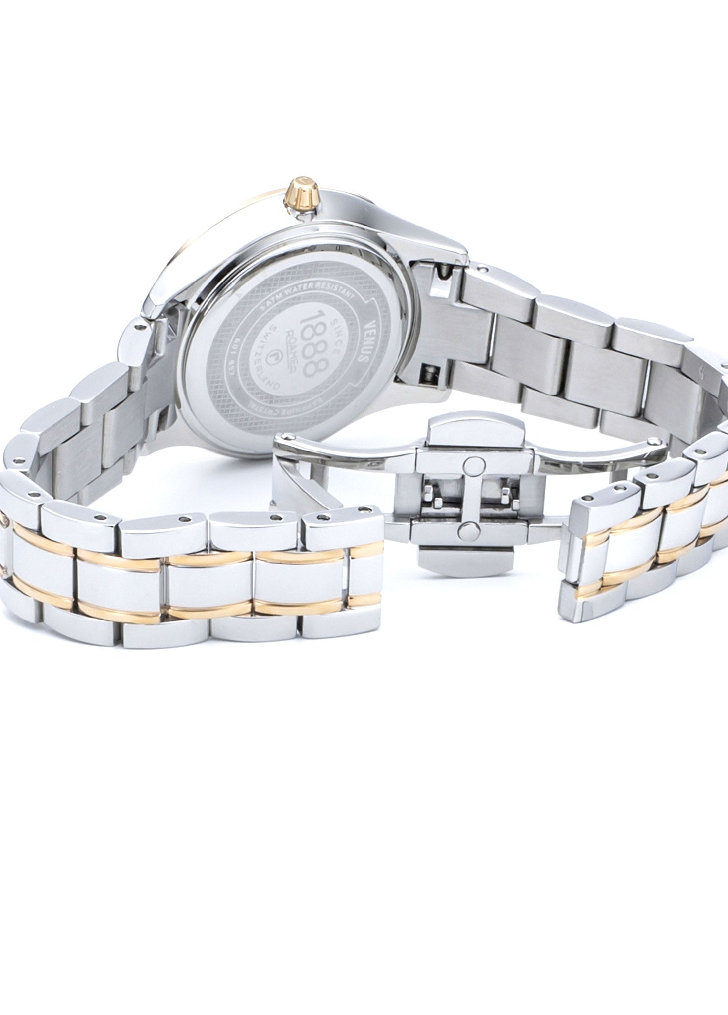 Venus Diamond 30mm Quartz Two-Hand White Mop W/Gp Indexes, 1Pc 1.2Mm Dia Dial  Two-Tone Bracelet Sapphire glass Stainless Steel swiss watch