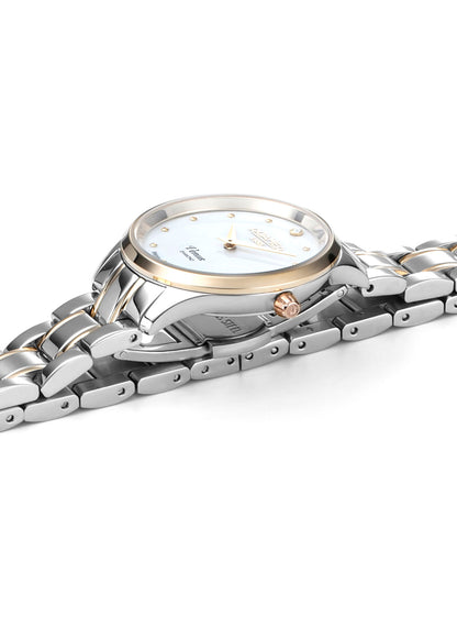 Venus Diamond 30mm Quartz Two-Hand White Mop W/Gp Indexes, 1Pc 1.2Mm Dia Dial  Two-Tone Bracelet Sapphire glass Stainless Steel swiss watch